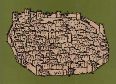 Un disegno della Sassari medievale