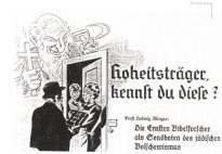 Vignetta della stampa nazista per mettere in guardia la popolazione contro la predicazione dei testimoni di Geova, i quali vengono falsamente accusati di comunismo ebraico