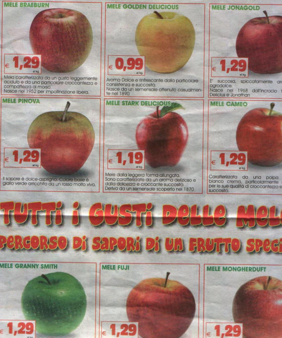 prezzi mele nel 2009 gen.(precios manzanas en 2009 enero-supermarket italiano )