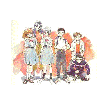 Neon Genesisi Evangelion, i protagonisti. Asuka, Misato, Rei, Shinji, Toji, Kyosuke.