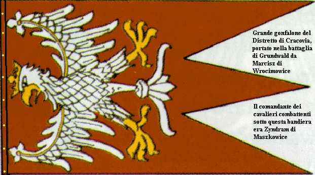 Grande gonfalone del distretto di Cracovia- portato da Marcisz di Wrocimowice-comandante dei combattenti sotto questa bandiera era Zindram di Maszkowice.