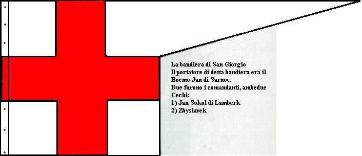 Bandiera di San Giorgio- portata dal Boemo Jan di Sarnov.Due furono i comandanti ambedue cechi -Jan Sokol di Lamberk e Zbyslavek.